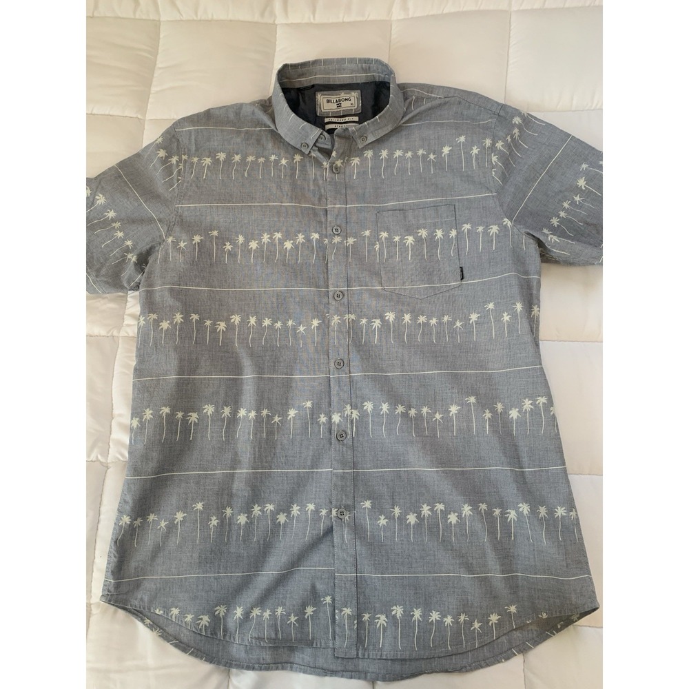 Men's Billabong‎ Short Sleeve Button Down Palm Tree Cotton Shirt XL Grey